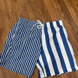 Blue and White Striped Swim Trunks Nautical Style